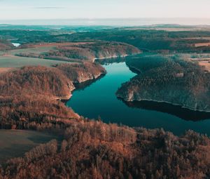 Preview wallpaper river, winding, forest, trees, distance