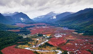 Preview wallpaper river, winding, mountains, landscape, fog