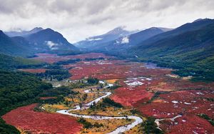 Preview wallpaper river, winding, mountains, landscape, fog