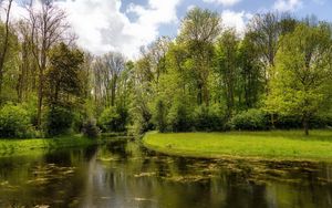 Preview wallpaper river, wood, lake, green, summer, day, reservoir