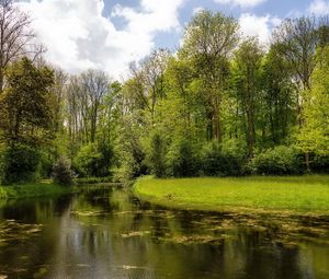 Preview wallpaper river, wood, lake, green, summer, day, reservoir