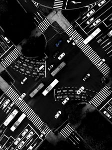 Preview wallpaper road, aerial view, bw