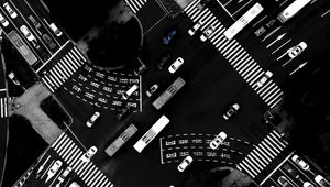 Preview wallpaper road, aerial view, bw