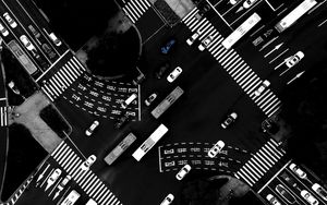 Preview wallpaper road, aerial view, bw