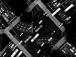 Preview wallpaper road, aerial view, bw