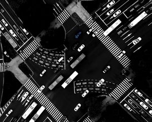 Preview wallpaper road, aerial view, bw