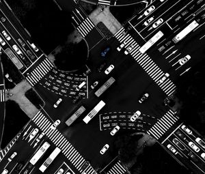 Preview wallpaper road, aerial view, bw
