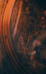 Preview wallpaper road, aerial view, car, evening, dark