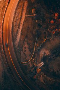 Preview wallpaper road, aerial view, car, evening, dark