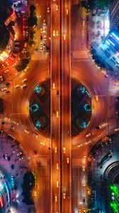 Preview wallpaper road, aerial view, cars, neon