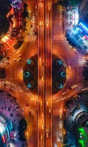 Preview wallpaper road, aerial view, cars, neon