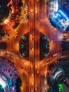 Preview wallpaper road, aerial view, cars, neon