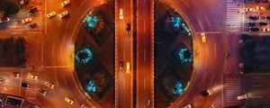 Preview wallpaper road, aerial view, cars, neon