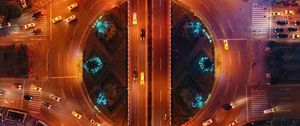 Preview wallpaper road, aerial view, cars, neon