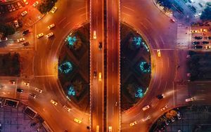 Preview wallpaper road, aerial view, cars, neon