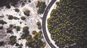 Preview wallpaper road, aerial view, forest, snowy