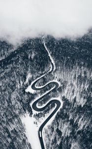 Preview wallpaper road, aerial view, forest, snow, winding