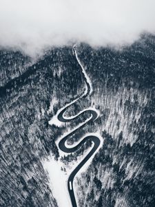 Preview wallpaper road, aerial view, forest, snow, winding