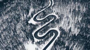 Preview wallpaper road, aerial view, forest, snow, winding