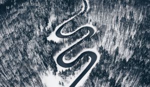 Preview wallpaper road, aerial view, forest, snow, winding