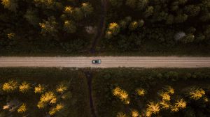 Preview wallpaper road, aerial view, forest, car, trees