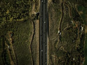 Preview wallpaper road, aerial view, land, landscape