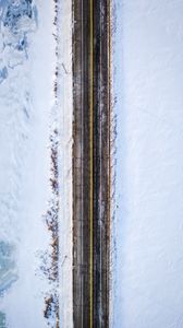 Preview wallpaper road, aerial view, snow, marking