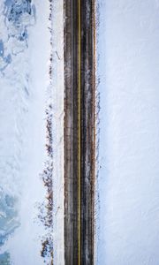 Preview wallpaper road, aerial view, snow, marking