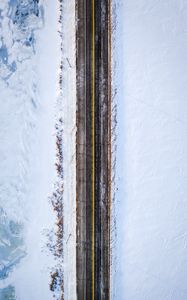 Preview wallpaper road, aerial view, snow, marking