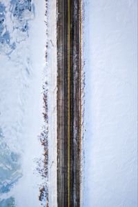 Preview wallpaper road, aerial view, snow, marking