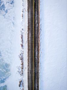 Preview wallpaper road, aerial view, snow, marking