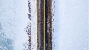 Preview wallpaper road, aerial view, snow, marking