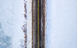 Preview wallpaper road, aerial view, snow, marking