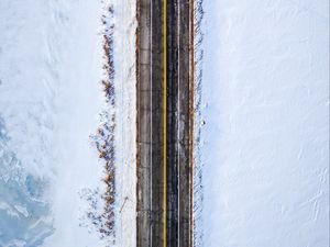 Preview wallpaper road, aerial view, snow, marking