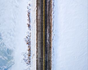 Preview wallpaper road, aerial view, snow, marking