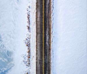 Preview wallpaper road, aerial view, snow, marking