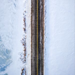 Preview wallpaper road, aerial view, snow, marking