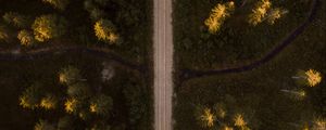 Preview wallpaper road, aerial view, spruce, forest, trees