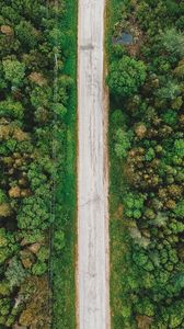 Preview wallpaper road, aerial view, trees, forest, wires