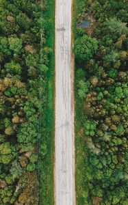 Preview wallpaper road, aerial view, trees, forest, wires