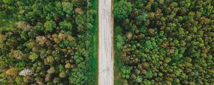 Preview wallpaper road, aerial view, trees, forest, wires