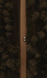 Preview wallpaper road, aerial view, trees, car, forest