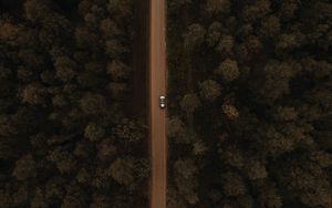 Preview wallpaper road, aerial view, trees, car, forest