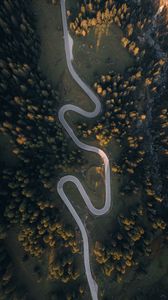 Preview wallpaper road, aerial view, trees, hill, winding