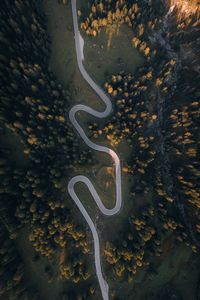 Preview wallpaper road, aerial view, trees, hill, winding