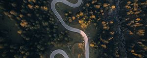 Preview wallpaper road, aerial view, trees, hill, winding