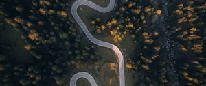 Preview wallpaper road, aerial view, trees, hill, winding