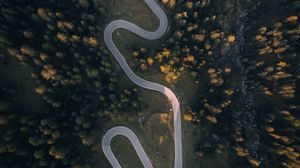 Preview wallpaper road, aerial view, trees, hill, winding