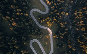 Preview wallpaper road, aerial view, trees, hill, winding