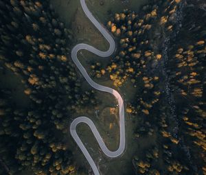 Preview wallpaper road, aerial view, trees, hill, winding